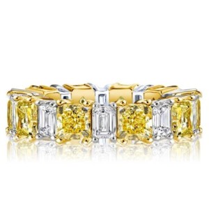 Two Tone Radiant Cut Yellow & White Sapphire Wedding Band