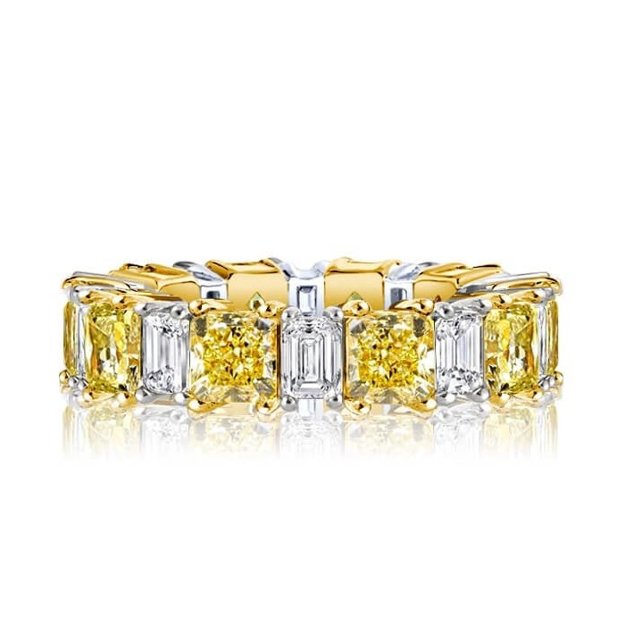 Two Tone Radiant Cut Yellow & White Sapphire Wedding Band