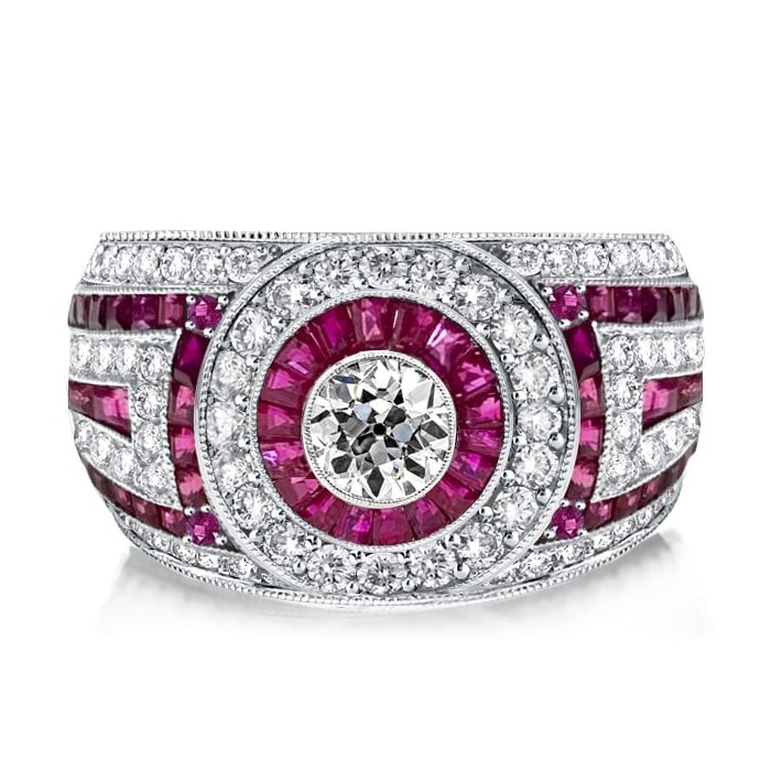 Italo Vintage Ruby Ring Round Cut Bezel Setting Cocktail Ring