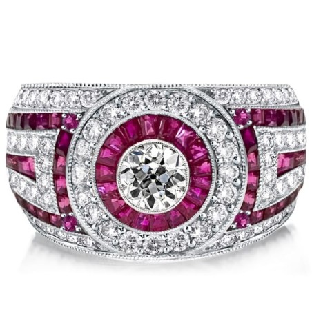 Italo Vintage Ruby Ring Round Cut Bezel Setting Cocktail Ring