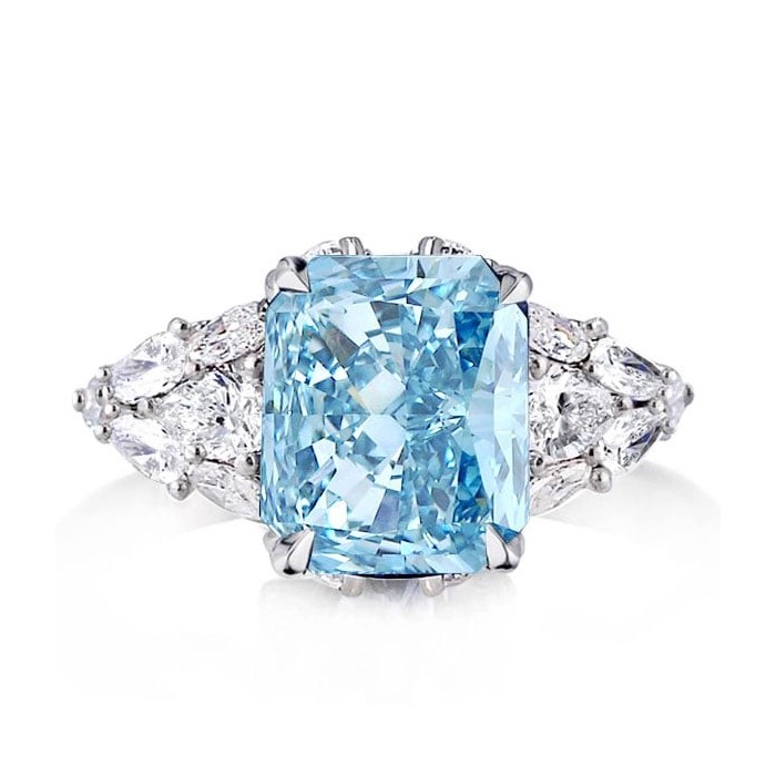 Aquamarine Ring 3 Stone Ring Radiant Cut Unique Engagement Ring