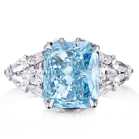 Aquamarine Ring 3 Stone Ring Radiant Cut Unique Engagement Ring