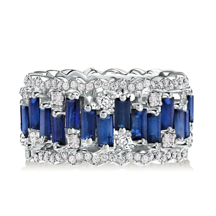 Italo Baguette Cut White & Blue Sapphire Wedding Band