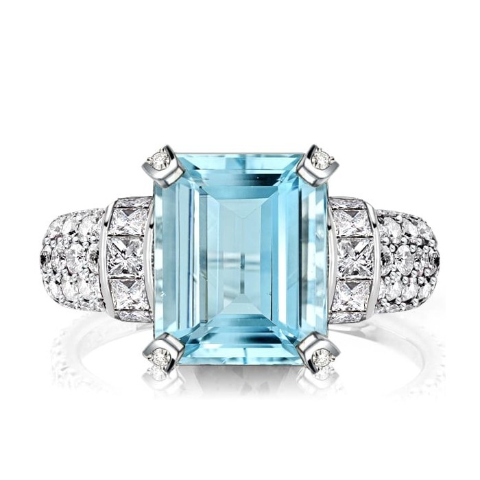 Art Deco Emerald Cut Aquamarine Engagement Ring