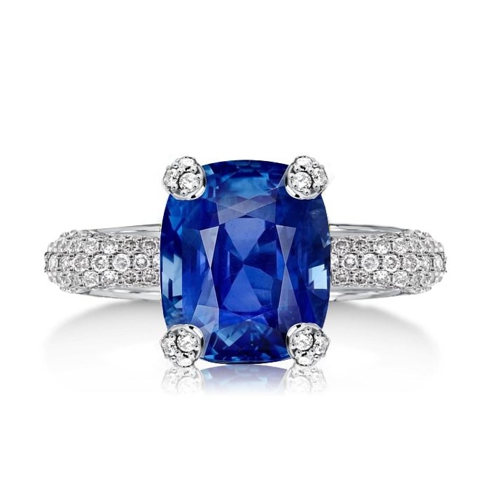 Micro Pave Cushion Cut Created Blue Sapphire Engagement Ring