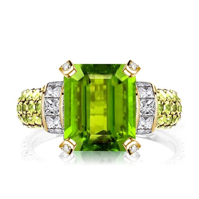Italo Vintage Peridot Emerald Cut Engagement Ring For Women