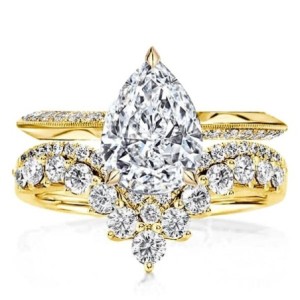 Golden Pear Cut Unique Engagement Rings Sets Bridal Set