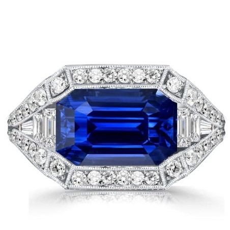 Italo Emerald Cut Blue Sapphire Engagement Ring Vintage Ring