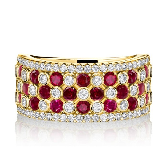 Italo Ruby Ring Bezel Setting Wide Band For Ladies