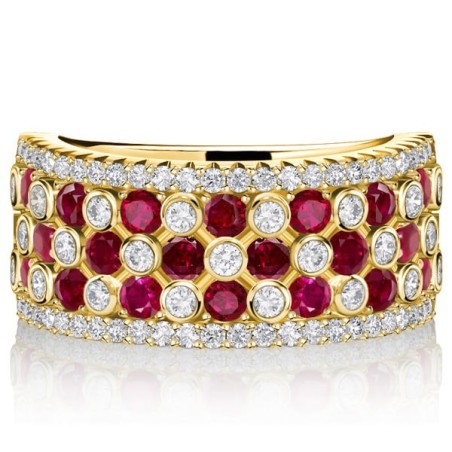 Italo Ruby Ring Bezel Setting Wide Band For Ladies