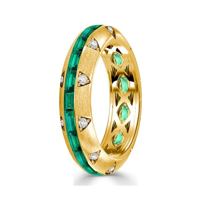 Italo Golden Baguette Emerald Eternity Band Green Emerald Ring