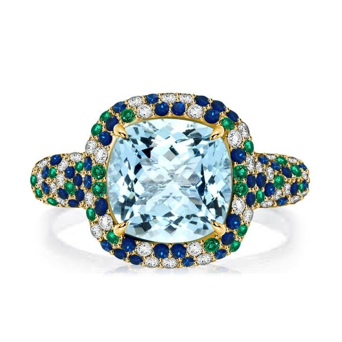 Italo Micro Pave Cushion Cut Aquamarine Engagement Ring Cocktail Ring