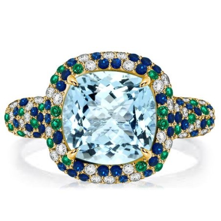 Italo Micro Pave Cushion Cut Aquamarine Engagement Ring Cocktail Ring