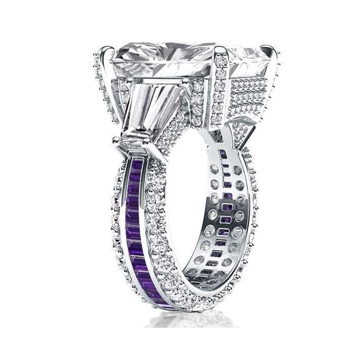 Italo Unique Radiant Cut Amethyst Engagement Ring Cocktail Ring