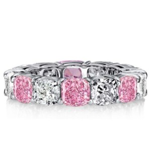 Italo White & Pink Sapphire Cushion Cut Eternity Band