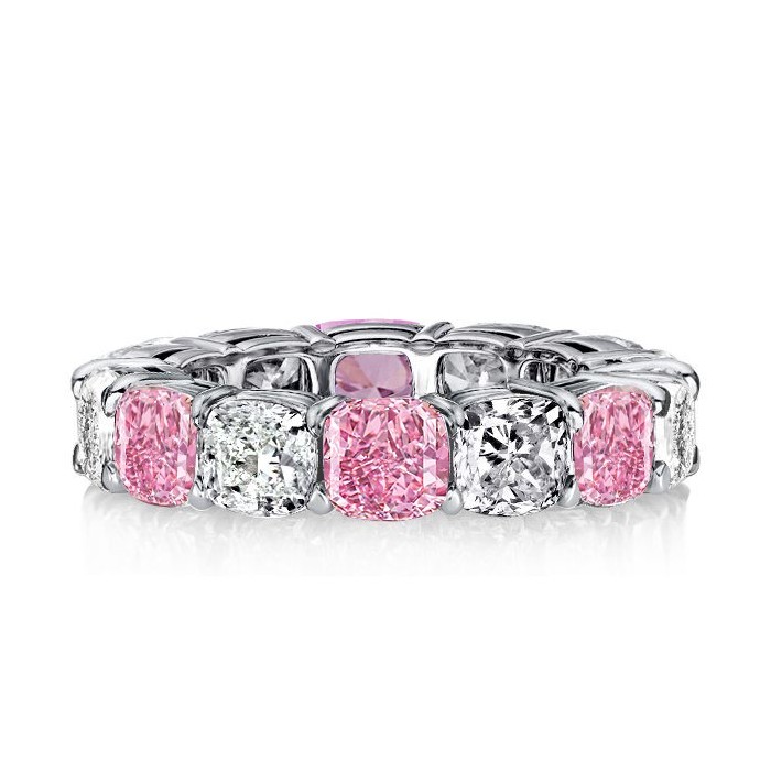 Italo White & Pink Sapphire Cushion Cut Eternity Band