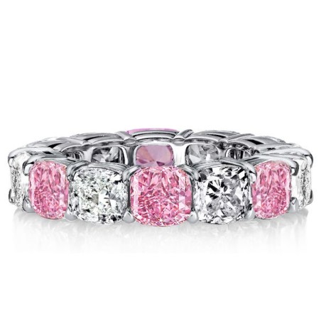 Italo White & Pink Sapphire Cushion Cut Eternity Band