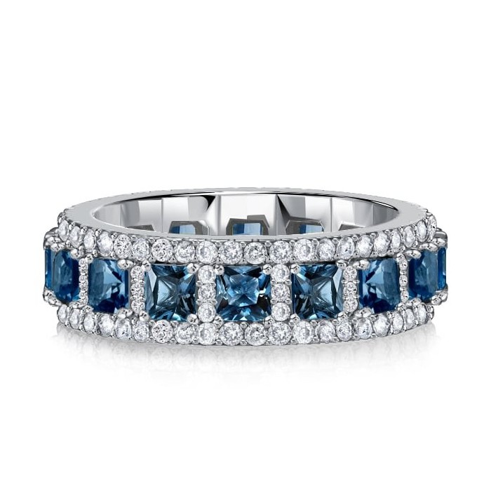 Italo Blue Topaz Princess Cut Eternity Band Anniversary Rings