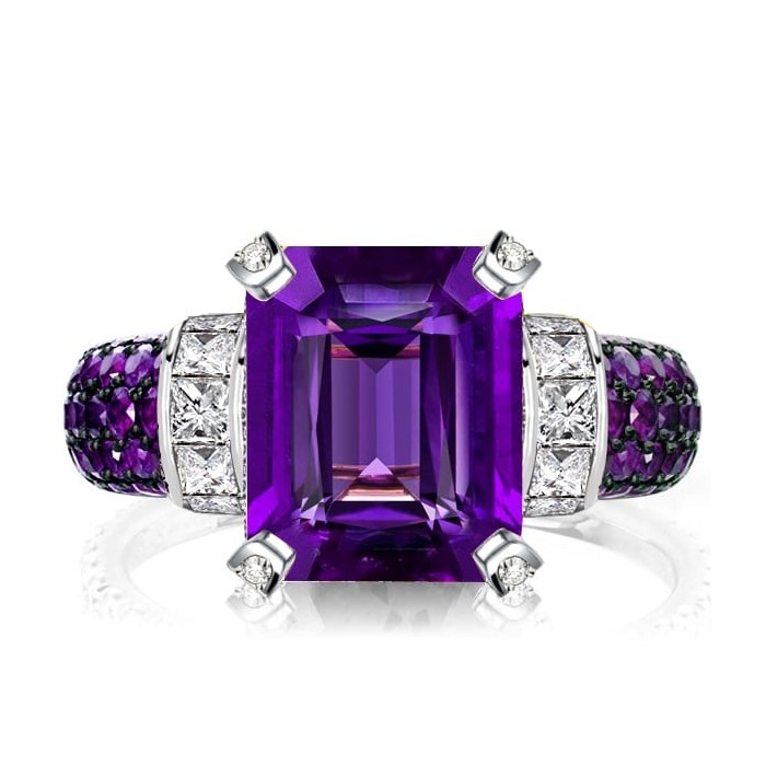 Italo Amethyst Emerald Cut Vintage Engagement Ring For Women
