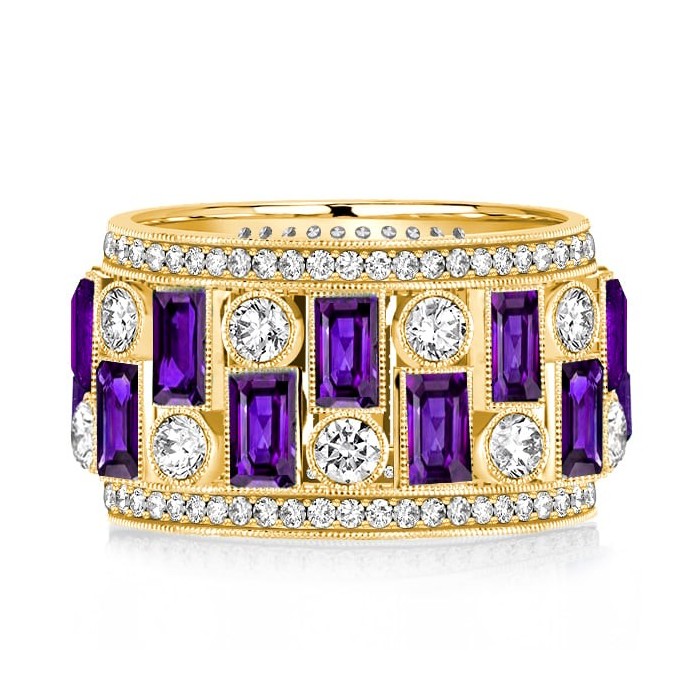 Italo Golden Baguette Cut Amethyst Vintage Wedding Band