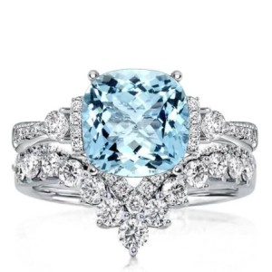 Italo Aquamarine Cushion Cut Engagement Rings Sets Bridal Set