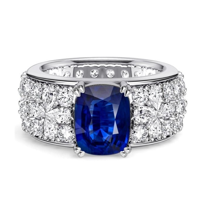 Italo Floral Cushion & Pear Cut Blue Sapphire Unique Engagement Rings
