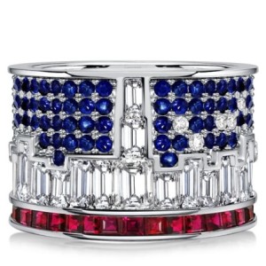 Italo New York Skyline Ruby & Blue Sapphire Wedding band For Women