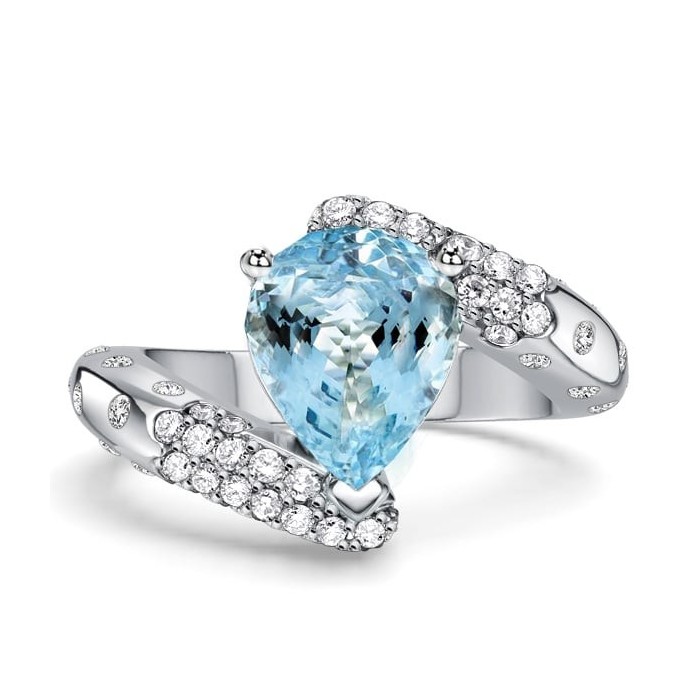 Italo Flush Set Bypass Aquamarine Ring Unqiue Engagement Rings