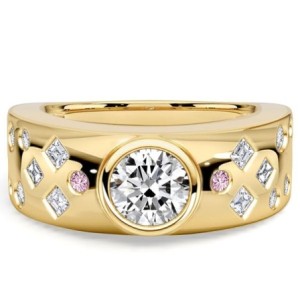 Italo Bezel Setting Round Cut White & Pink Stone Ring Waterfall Ring