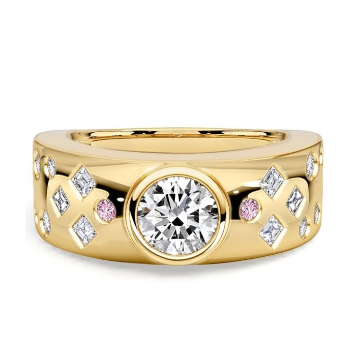 Italo Bezel Setting Round Cut White & Pink Stone Ring Waterfall Ring