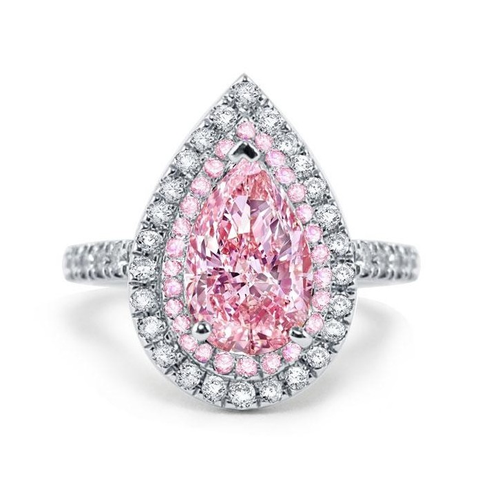 Italo Double Halo Pear Created Pink Sapphire Engagement Ring
