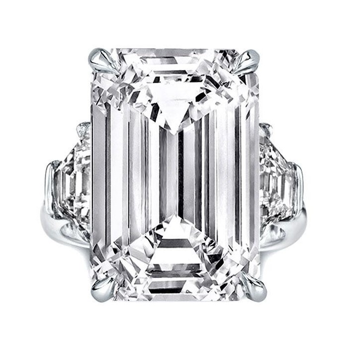 Italo Emerald Cut Engagement Ring Affordable 3 Stone Ring
