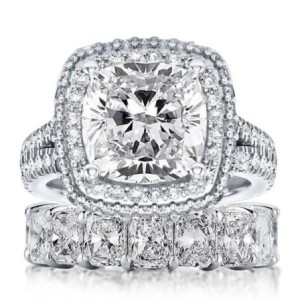 Italo Halo Split Shank Created White Sapphire Bridal Set