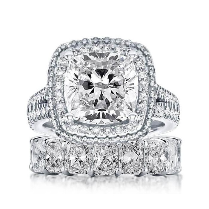 Italo Halo Split Shank Created White Sapphire Bridal Set