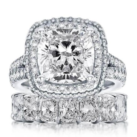 Italo Halo Split Shank Created White Sapphire Bridal Set