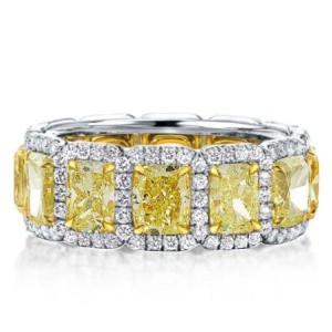 Yellow Golden Prong Cushion Cut Wedding Band For Women