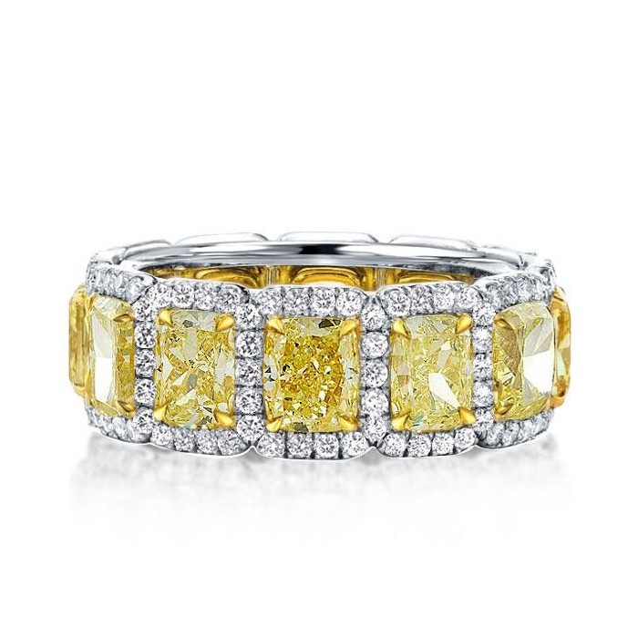Yellow Golden Prong Cushion Cut Wedding Band For Women