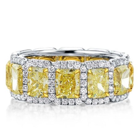 Yellow Golden Prong Cushion Cut Wedding Band For Women