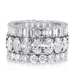 Triple Row Oval & Round & Emerald Cut Unique Wedding Band