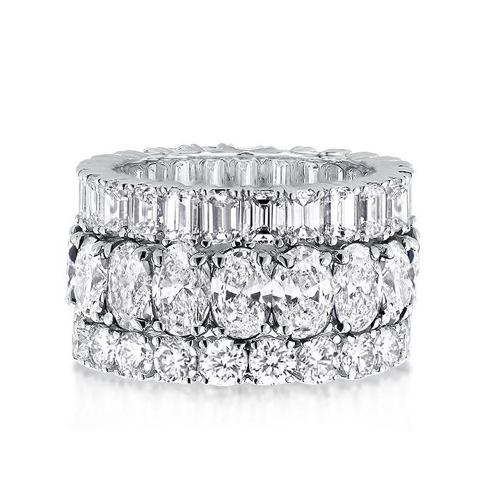 Triple Row Oval & Round & Emerald Cut Unique Wedding Band