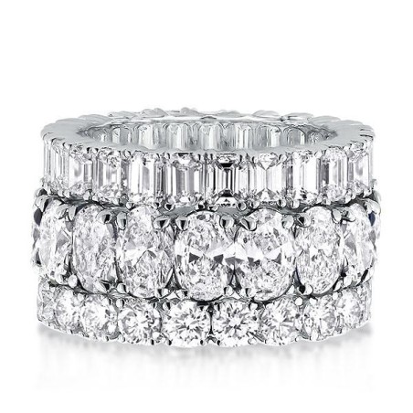 Triple Row Oval & Round & Emerald Cut Unique Wedding Band
