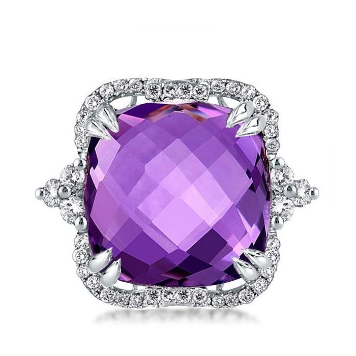 Cushion Cut Created Amethyst Engagement Ring