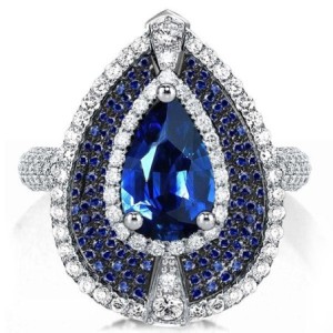 Italo Unique Multi Halo Blue Pear Cut Engagement Ring