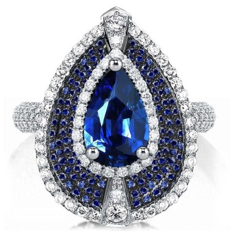 Italo Unique Multi Halo Blue Pear Cut Engagement Ring