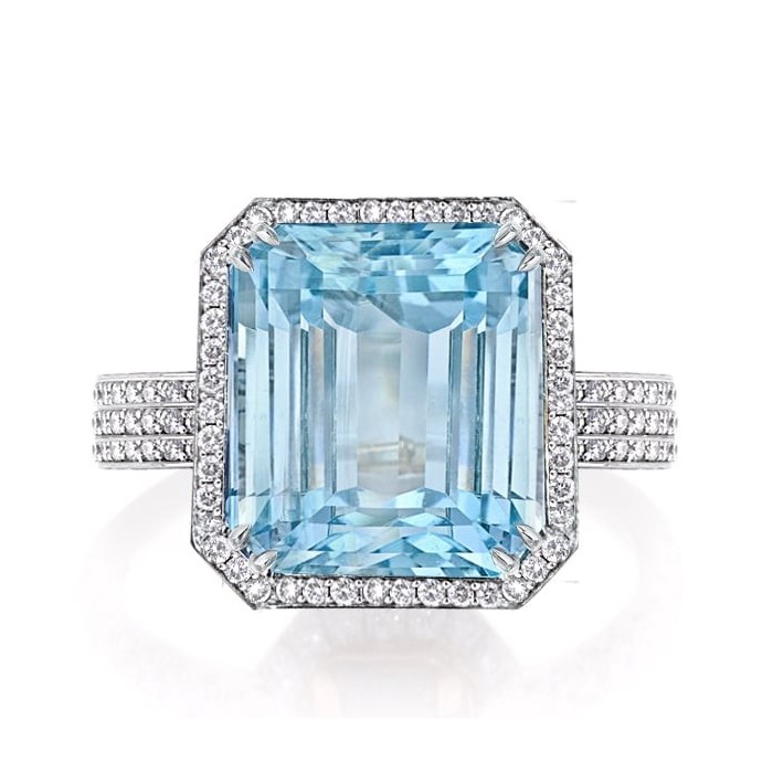 Double Prong Halo Created Aquamarine Engagement Ring