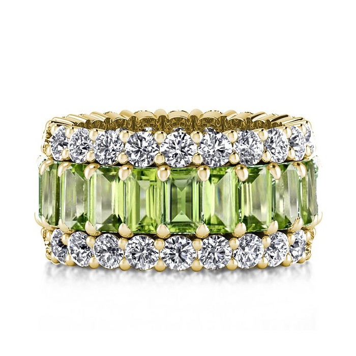 Italo Peridot Ring Emerald Cut Eternity Wedding Band For Women