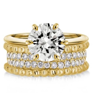 Solitaire Yellow Gold Rope Design Cocktail Round Cut Bridal Set