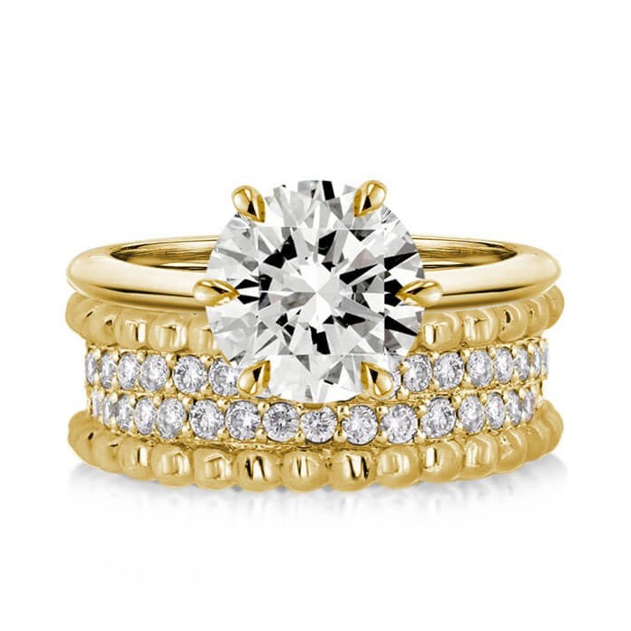 Solitaire Yellow Gold Rope Design Cocktail Round Cut Bridal Set