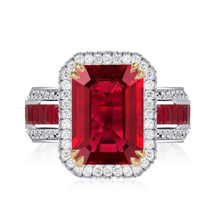 Italo Halo Ruby Engagement Ring Emerald Cut Engagement Ring