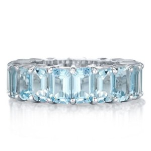 Emerald Cut Eternity Band For Women Aquamarine RIng